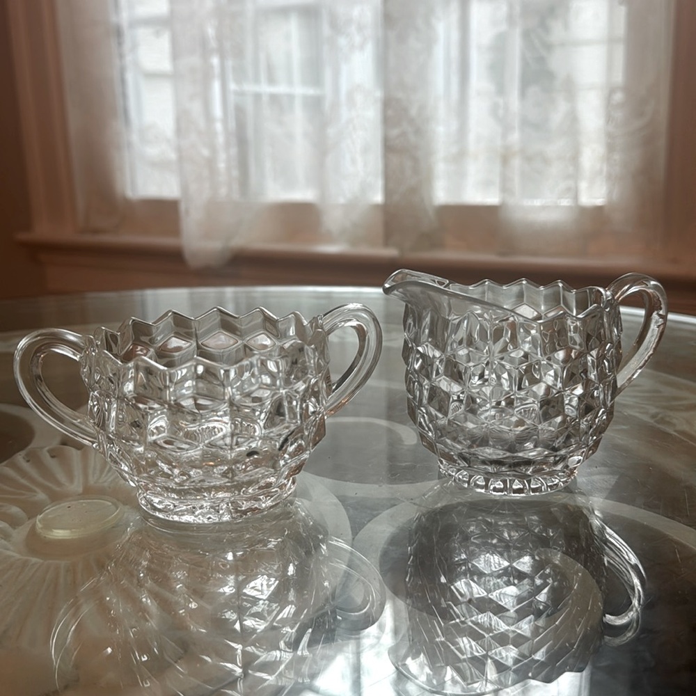 Indiana Glass Whitehall Colony Cubed Collection Sugar and Creamer Clear Pair EUC